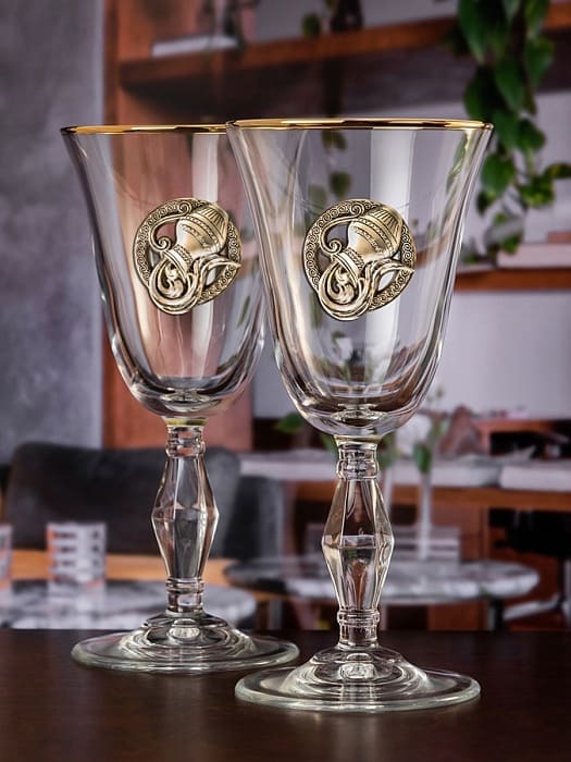 Набор бокалов для вина/шампанского "Ретро" с накладкой "Водолей"